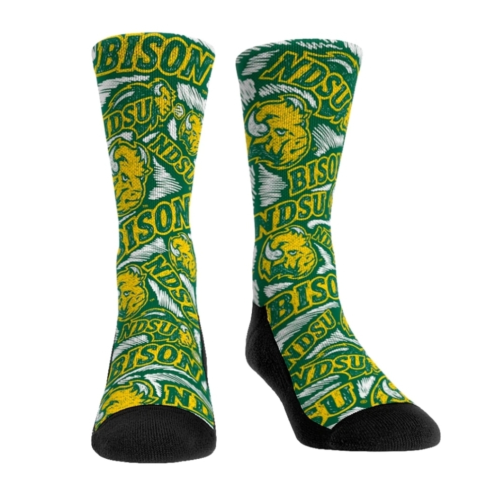 Rock Em North Dakota Bison Logo Sketch Crew Socks Size S/M